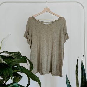 Zara Knit Olive Short Sleeve Frilled Blouse